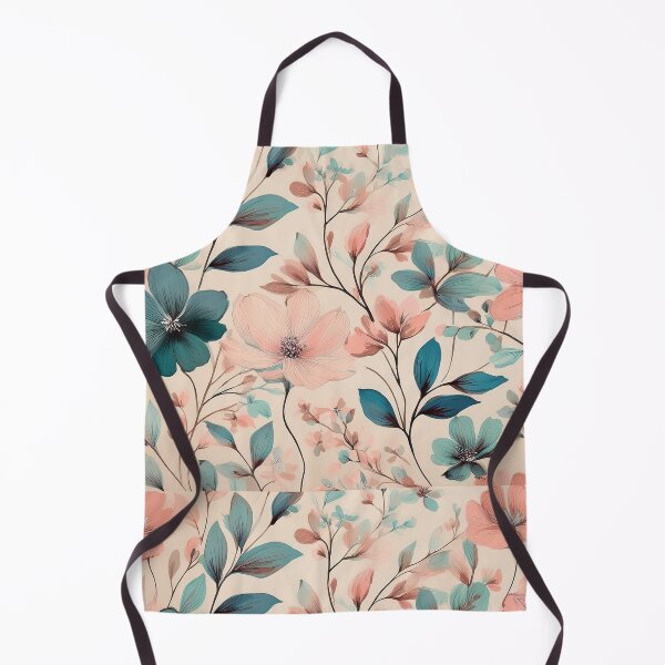 Item preview, Vintage boho pastel pink and teal green on beige neutral background, botanicals watercolor garden leaves, floral minimalist abstract leafy pattern blush pink flowers designed and sold by navitalidesign.