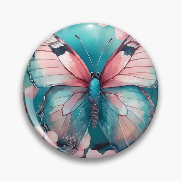 Item preview, Vintage boho pastel watercolour cherryblossoms flowers and butterfly spring painting, pastel pink, teal green, beautiful wildflower floral garden  designed and sold by navitalidesign.