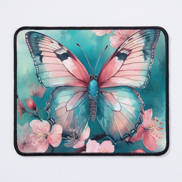 Item preview, Vintage boho pastel watercolour cherryblossoms flowers and butterfly spring painting, pastel pink, teal green, beautiful wildflower floral garden  designed and sold by navitalidesign.
