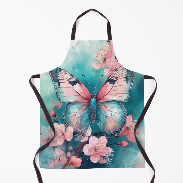 Item preview, Vintage boho pastel watercolour cherryblossoms flowers and butterfly spring painting, pastel pink, teal green, beautiful wildflower floral garden designed and sold by navitalidesign.