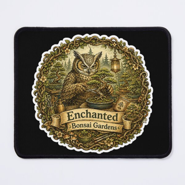 Item preview, Enchanted Bonsai Gardens Owl Sticker | Wise Owl Bonsai Master | Cottagecore Bonsai Art | Woodland Gardener designed and sold by MrDev.