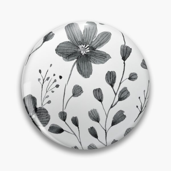 Item preview, Minimalist black and white floral watercolor spring garden painting,  botanicals leaves and flower buds, floral pattern  designed and sold by navitalidesign.