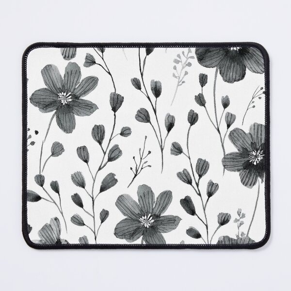 Item preview, Minimalist black and white floral watercolor spring garden painting, botanicals leaves and flower buds, floral pattern designed and sold by navitalidesign.