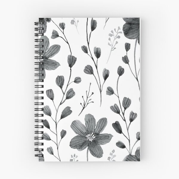 Item preview, Minimalist black and white floral watercolor spring garden painting,  botanicals leaves and flower buds, floral pattern  designed and sold by navitalidesign.