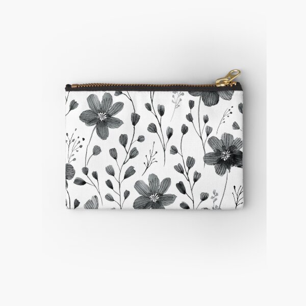 Item preview, Minimalist black and white floral watercolor spring garden painting,  botanicals leaves and flower buds, floral pattern  designed and sold by navitalidesign.