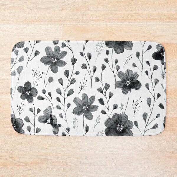 Item preview, Minimalist black and white floral watercolor spring garden painting,  botanicals leaves and flower buds, floral pattern  designed and sold by navitalidesign.