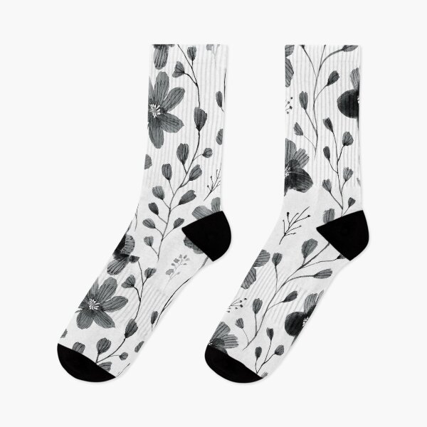 Item preview, Minimalist black and white floral watercolor spring garden painting,  botanicals leaves and flower buds, floral pattern  designed and sold by navitalidesign.