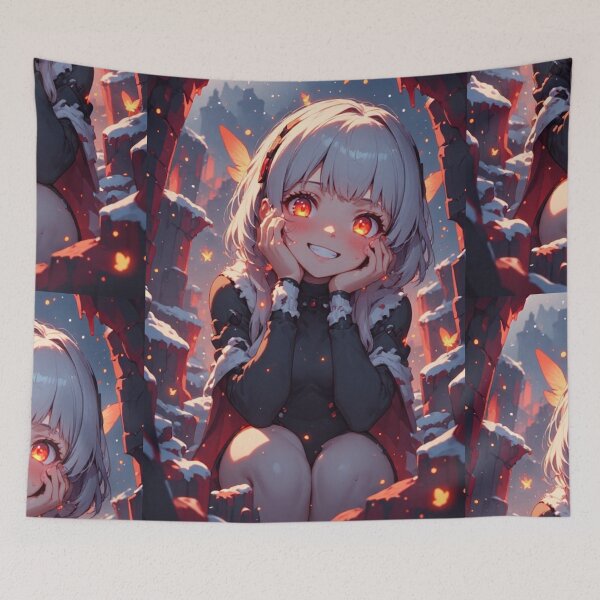 Item preview, Anime girl smiling and orange butterflies designed and sold by ArtsJulian.