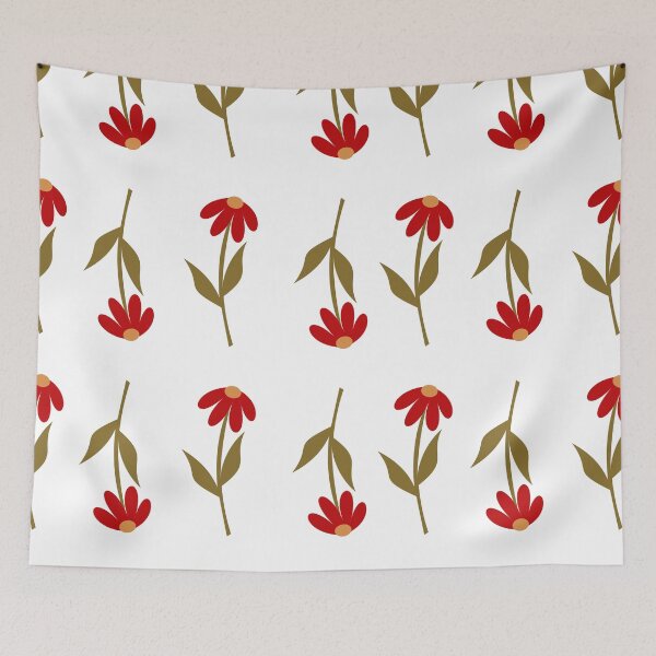Item preview, Red Abstract Flower with Leaves Seamless Pattern designed and sold by shazdesign24.