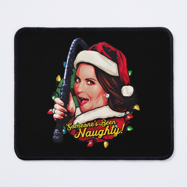 Item preview, Smiling Woman Santa Hat Holding Whip Christmas Lights designed and sold by Ink Bloom Studio ⭐⭐⭐⭐⭐.