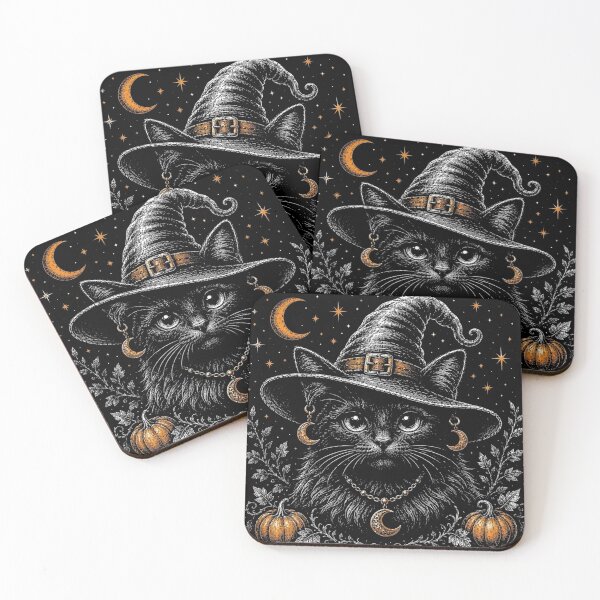 Item preview, Retro Vintage Halloween Witch Black Cat designed and sold by OMITTEROMINOUS.