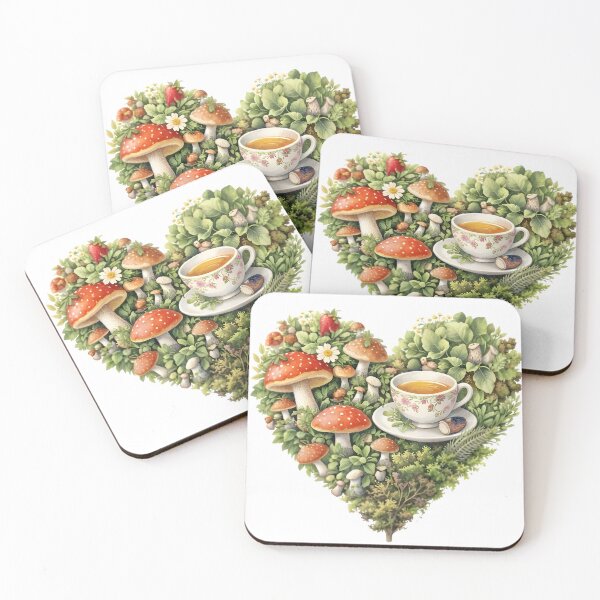 Item preview, Cottagecore Mushroom Forest and Herbal Tea Cup Heart Illustration⁠ designed and sold by Teenidesign .