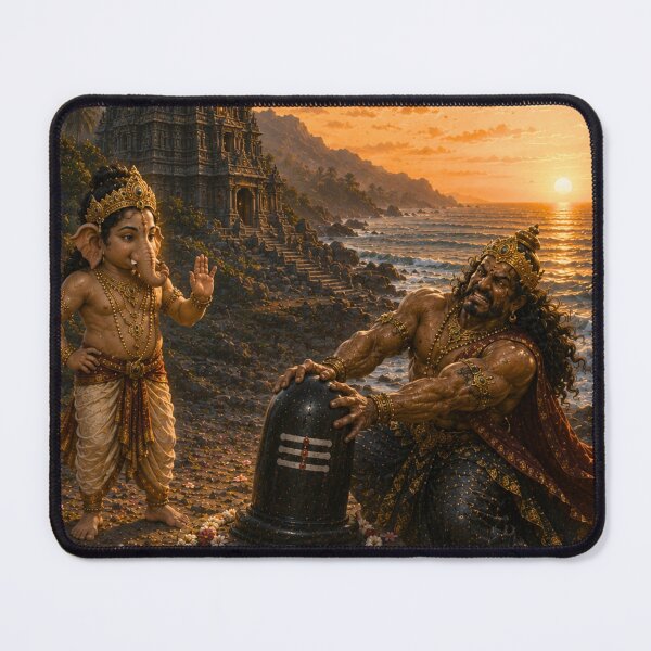 Item preview, Lord Ganesha and Ravana – The Sacred Atma Linga Series. Strength Cannot Move the Divine – Ravana's Futile Effort to Lift the Atma Linga designed and sold by Homyar.