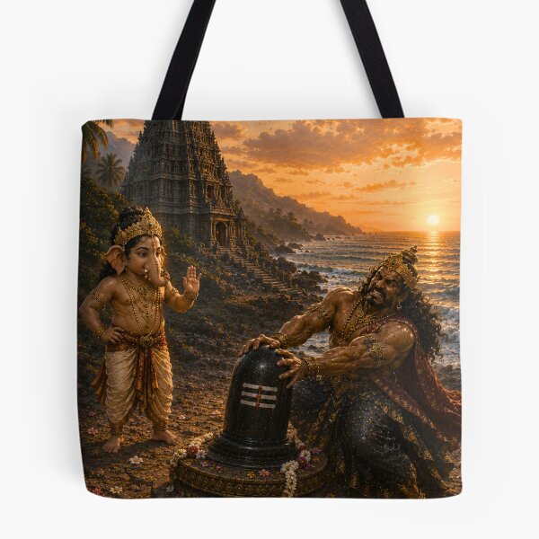 Item preview, Lord Ganesha and Ravana – The Sacred Atma Linga Series. Strength Cannot Move the Divine – Ravana's Futile Effort to Lift the Atma Linga designed and sold by Homyar.