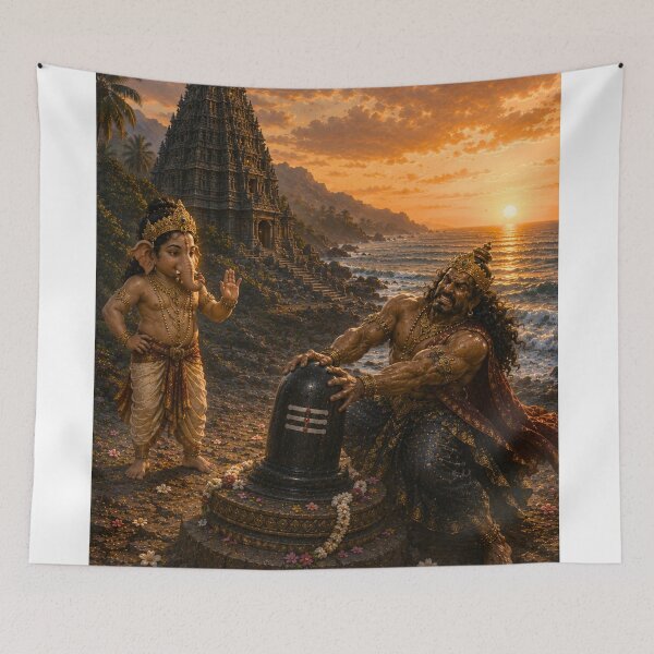 Item preview, Lord Ganesha and Ravana – The Sacred Atma Linga Series. Strength Cannot Move the Divine – Ravana's Futile Effort to Lift the Atma Linga designed and sold by Homyar.