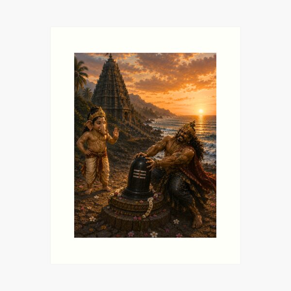 Item preview, Lord Ganesha and Ravana – The Sacred Atma Linga Series. Strength Cannot Move the Divine – Ravana's Futile Effort to Lift the Atma Linga designed and sold by Homyar.