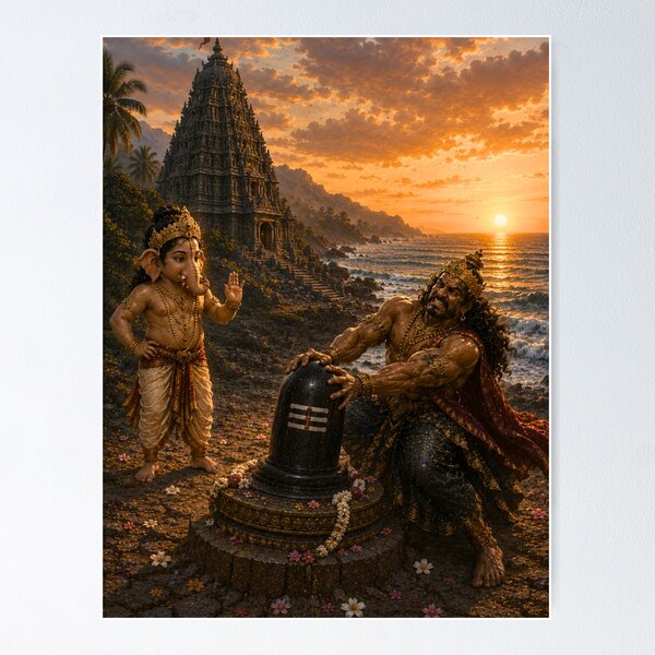 Item preview, Lord Ganesha and Ravana – The Sacred Atma Linga Series. Strength Cannot Move the Divine – Ravana's Futile Effort to Lift the Atma Linga designed and sold by Homyar.
