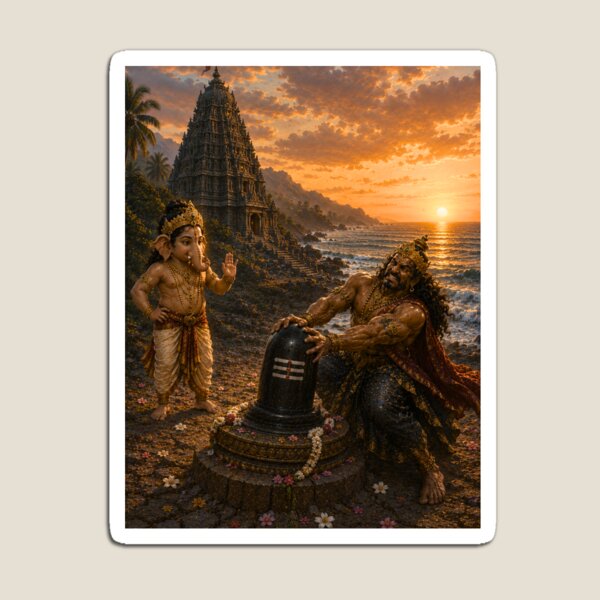Item preview, Lord Ganesha and Ravana – The Sacred Atma Linga Series. Strength Cannot Move the Divine – Ravana's Futile Effort to Lift the Atma Linga designed and sold by Homyar.
