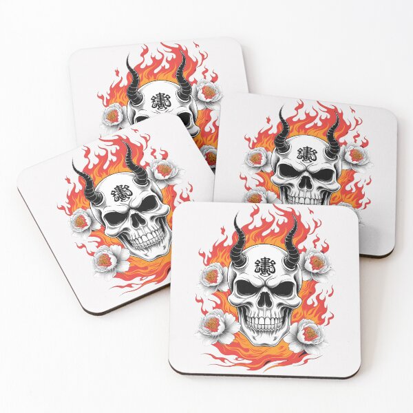 Item preview, Máscara japonesa de calavera Oni | Arte lineal de tatuaje de demonio tradicional designed and sold by ArtnarongDesign.