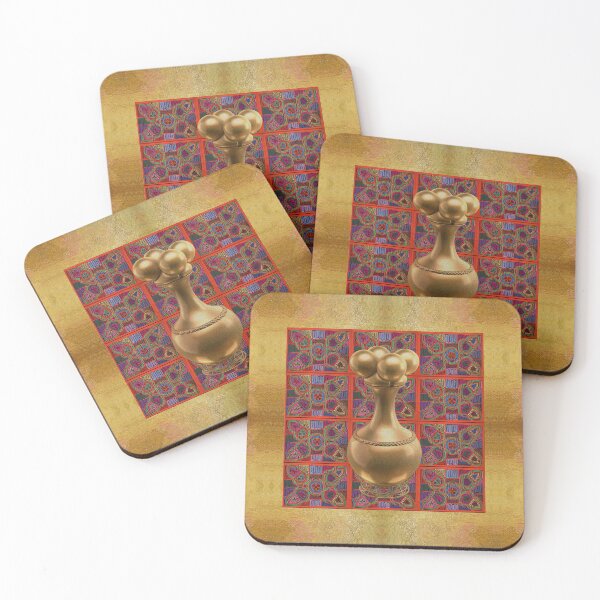 Item preview, Digital Rendering of a  Pre-Columbian Quimbaya Poporo in Gold Leaf on a Mola Inspired Pattern designed and sold by Diego-t.