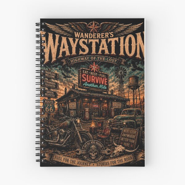 Item preview, WANDERER’S WAYSTATION | Vintage Roadside T-Shirt | Highway Of The Lost | RetroCrypt Studio designed and sold by RetroCrypt Studio.