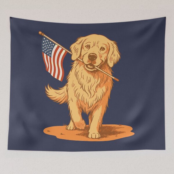 Item preview, Golden Retriever with American Flag | Patriotic Dog | Vintage USA designed and sold by donwillisjrart.