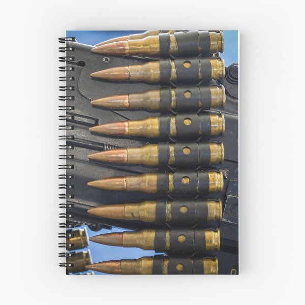 Item preview, Close-Up Of Belted Ammunition And Machine Gun Receiver With Copper Bullets On Display designed and sold by Nmallia.