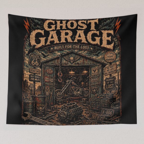 Item preview, GHOST GARAGE | Vintage Garage T-Shirt | Highway Of The Lost | RetroCrypt Studio designed and sold by RetroCrypt Studio.