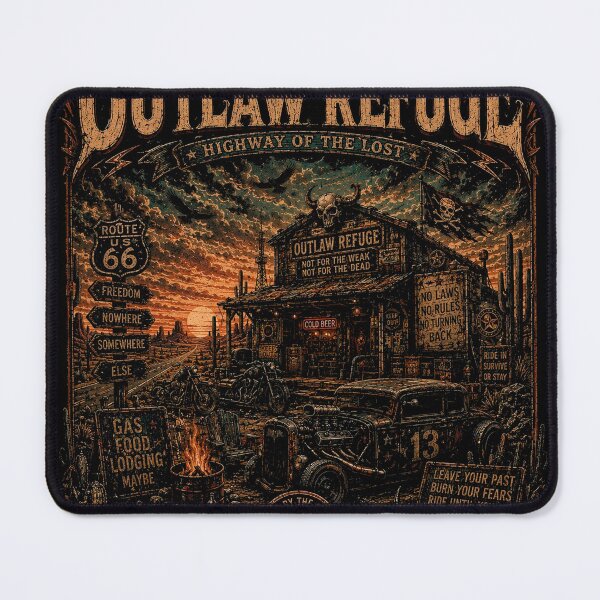 Item preview, OUTLAW REFUGE | Vintage Western Biker T-Shirt | Highway Of The Lost | RetroCrypt Studio designed and sold by RetroCrypt Studio.