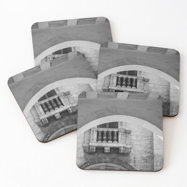 Item preview, Historic Stone Arch And Balustrade Balcony Framed By Architectural Passageway In Black And White designed and sold by Nmallia.