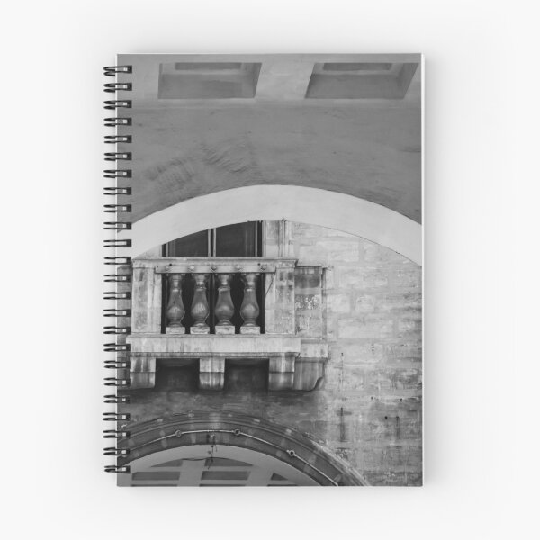 Item preview, Historic Stone Arch And Balustrade Balcony Framed By Architectural Passageway In Black And White designed and sold by Nmallia.