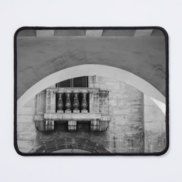 Item preview, Historic Stone Arch And Balustrade Balcony Framed By Architectural Passageway In Black And White designed and sold by Nmallia.