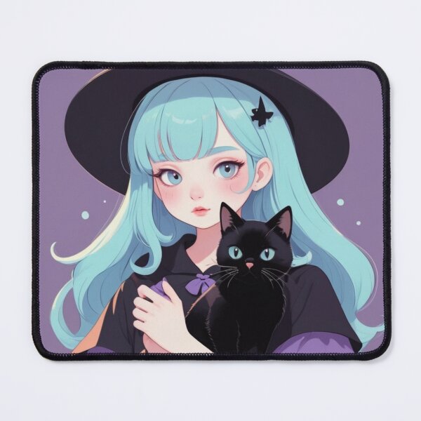 Item preview, Cute Anime Witch Girl with Black Cat Pastel Art designed and sold by Soluna Studio.