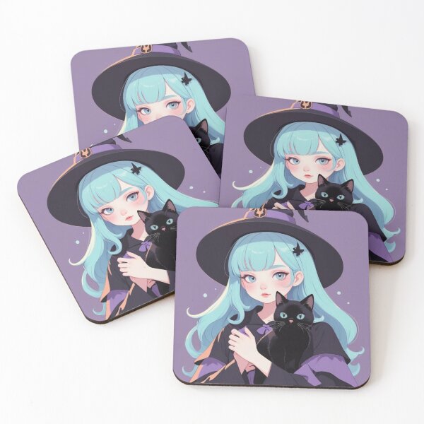 Item preview, Cute Anime Witch Girl with Black Cat Pastel Art designed and sold by Soluna Studio.