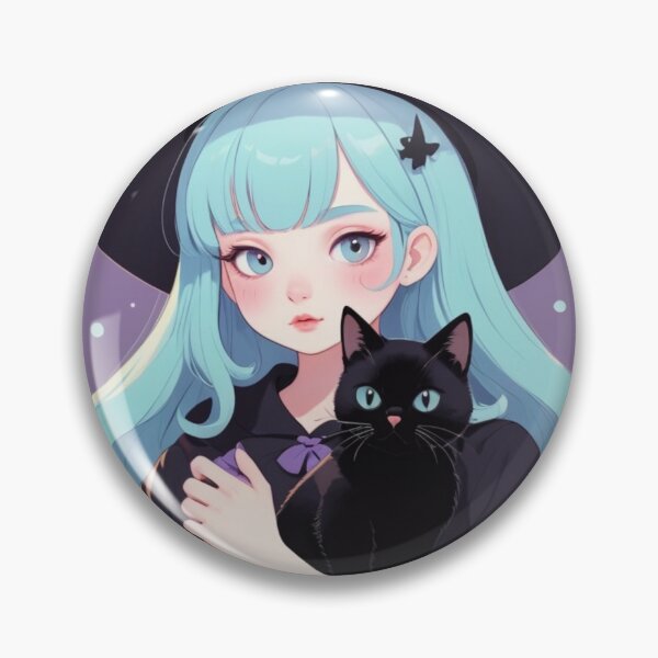 Item preview, Cute Anime Witch Girl with Black Cat Pastel Art designed and sold by Soluna Studio.