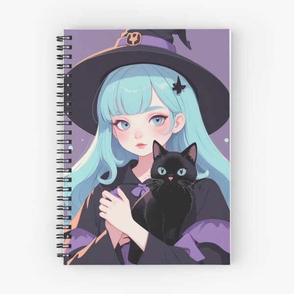 Item preview, Cute Anime Witch Girl with Black Cat Pastel Art designed and sold by Soluna Studio.