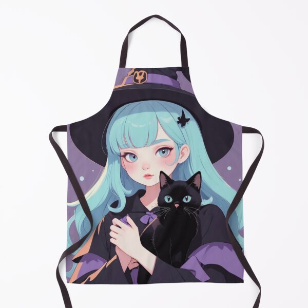 Item preview, Cute Anime Witch Girl with Black Cat Pastel Art designed and sold by Soluna Studio.