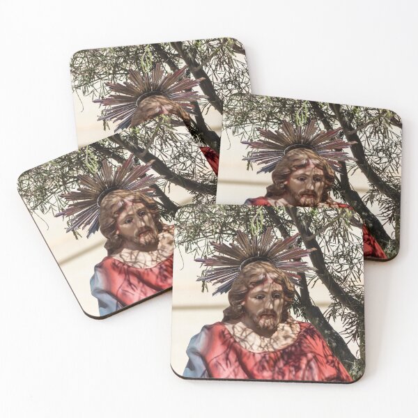 Item preview, Outdoor Religious Statue of Jesus in Red Robe With Halo and Tree Shadows designed and sold by Nmallia.