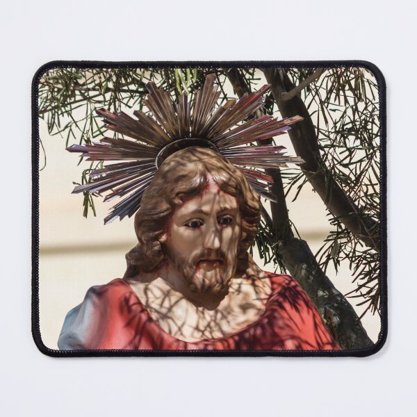 Item preview, Outdoor Religious Statue of Jesus in Red Robe With Halo and Tree Shadows designed and sold by Nmallia.