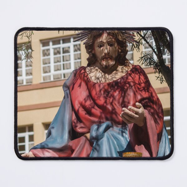 Item preview, Outdoor Religious Statue of Jesus in Red Robe With Halo and Tree Shadows designed and sold by Nmallia.