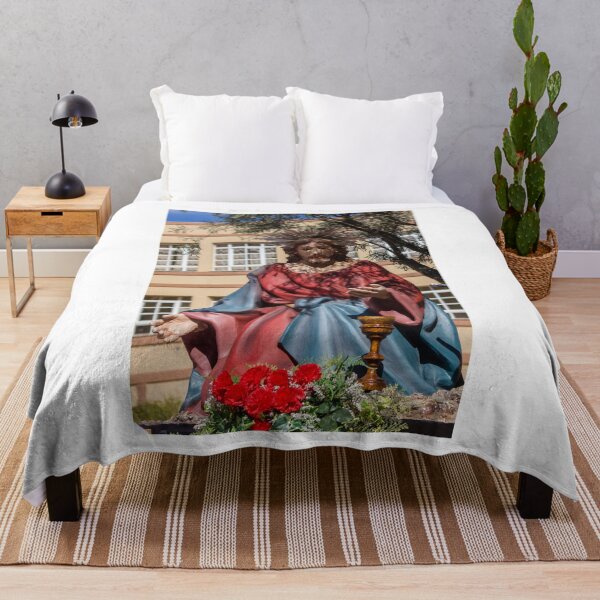 Item preview, Outdoor Religious Statue of Jesus in Red Robe With Halo and Tree Shadows designed and sold by Nmallia.
