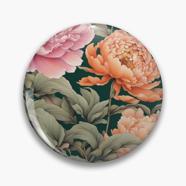 Item preview, Pink and Orange Peonies on Dark Green designed and sold by The Painted Lamb.