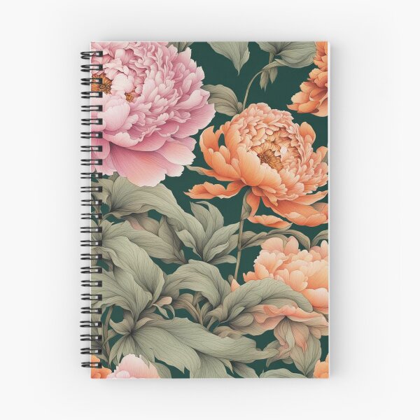 Item preview, Pink and Orange Peonies on Dark Green designed and sold by The Painted Lamb.