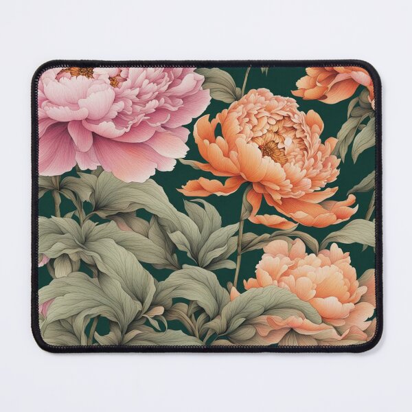 Item preview, Pink and Orange Peonies on Dark Green designed and sold by The Painted Lamb.