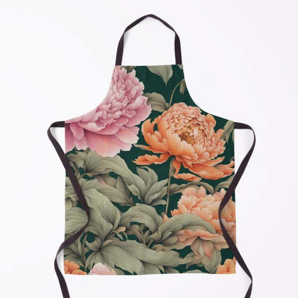 Item preview, Pink and Orange Peonies on Dark Green designed and sold by The Painted Lamb.