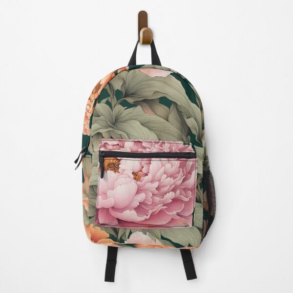 Item preview, Pink and Orange Peonies on Dark Green designed and sold by The Painted Lamb.