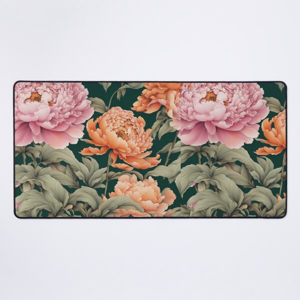 Item preview, Pink and Orange Peonies on Dark Green designed and sold by The Painted Lamb.