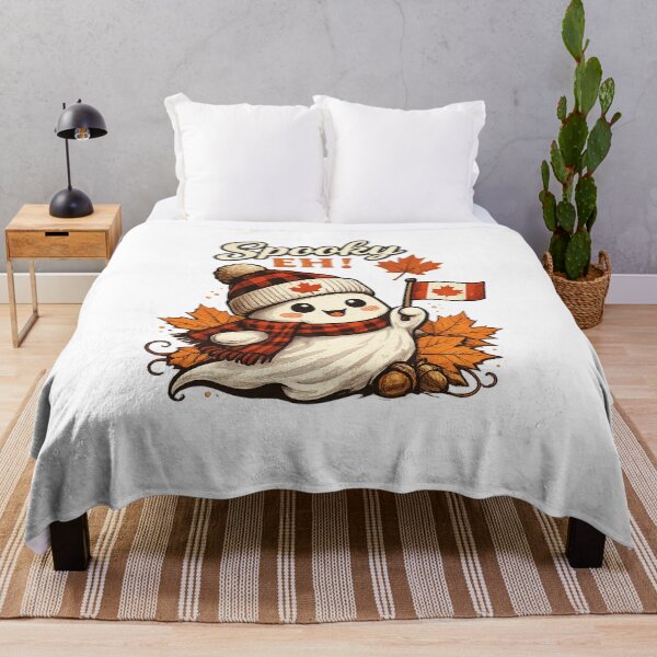 Item preview, Spooky Eh Funny Canadian Ghost Shirt | Cute Halloween Ghost with Maple Leaf Retro Canada Fall Design designed and sold by mocci10.