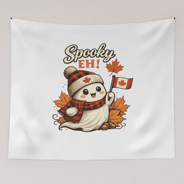 Item preview, Spooky Eh Funny Canadian Ghost Shirt | Cute Halloween Ghost with Maple Leaf Retro Canada Fall Design designed and sold by mocci10.