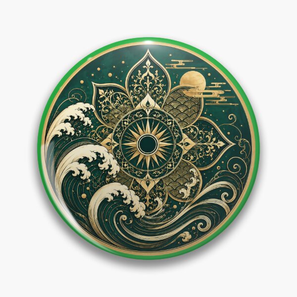 Item preview, Emerald Tide Crest – Japanese Sacred Wave Emblem designed and sold by sunbowjp stadio.